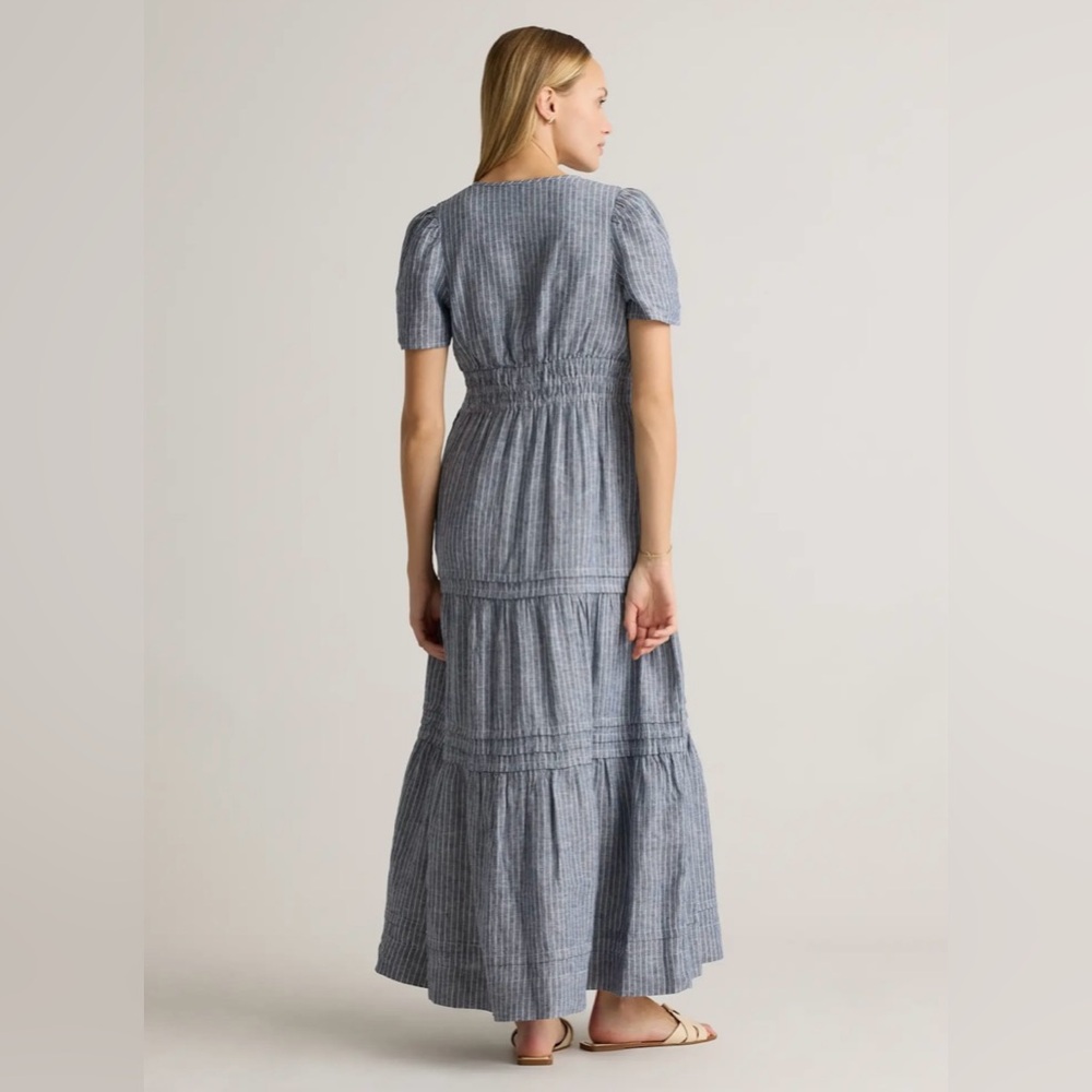Quince European Linen Chambray Blue Striped Tiered Maxi Dress - Picture 6 of 12
